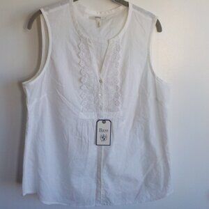 G.H. Bass Blouse Shirt - NWT - Large - White Sleeveless 100% Cotton Lace (624)